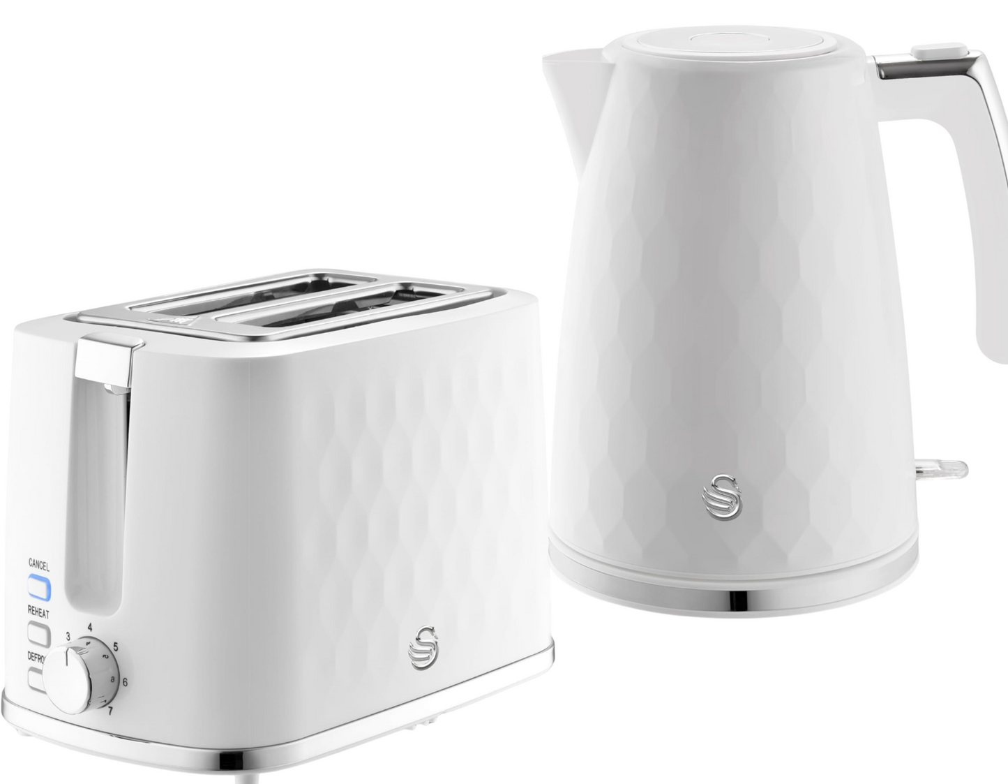 Swan Hexton Kettle & 2 Slice Toaster Kitchen Set (White) - Vibe Home