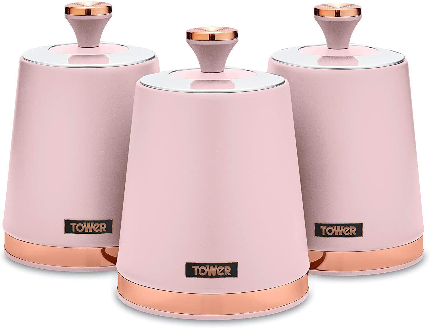Tower Cavaletto Bread Bin & Canisters Kitchen Storage Set (Pink) - Vibe Home