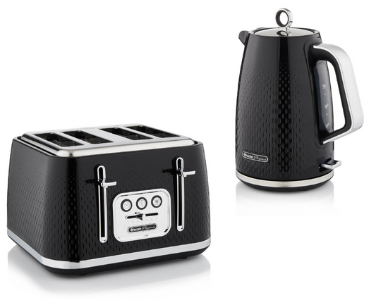 Swan Elegance Kettle & 4 Slice Toaster Kitchen Set (Black) - Vibe Home