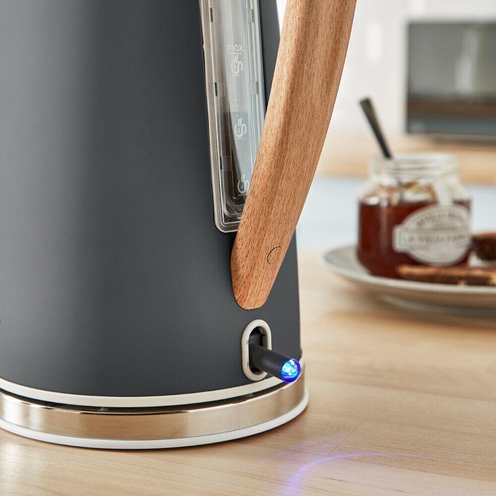 Swan Nordic Kettle, 4 Slice Toaster, Bread Bin & Canisters Kitchen Set (Grey) - Vibe Home