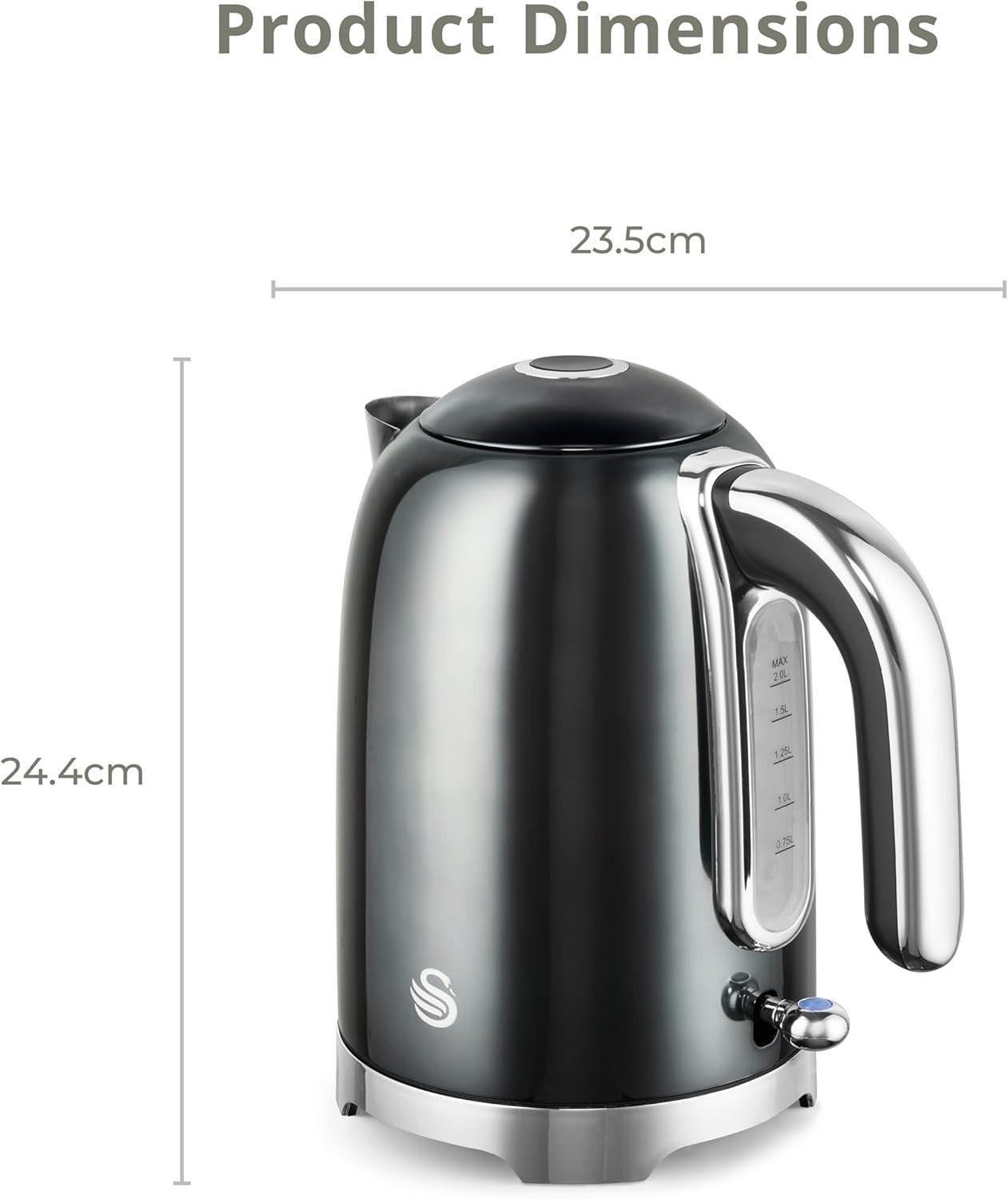 Swan Solace Kettle & 2 Slice Toaster Kitchen Set Grey (Graphite) - Vibe Home