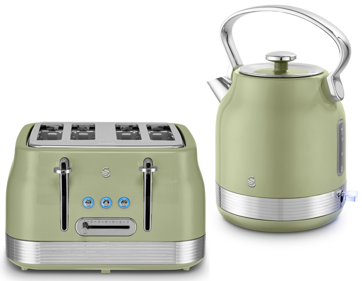 Swan Retro Pyramid Kettle & 4 Slice Toaster Kitchen Set (Green) - Vibe Home