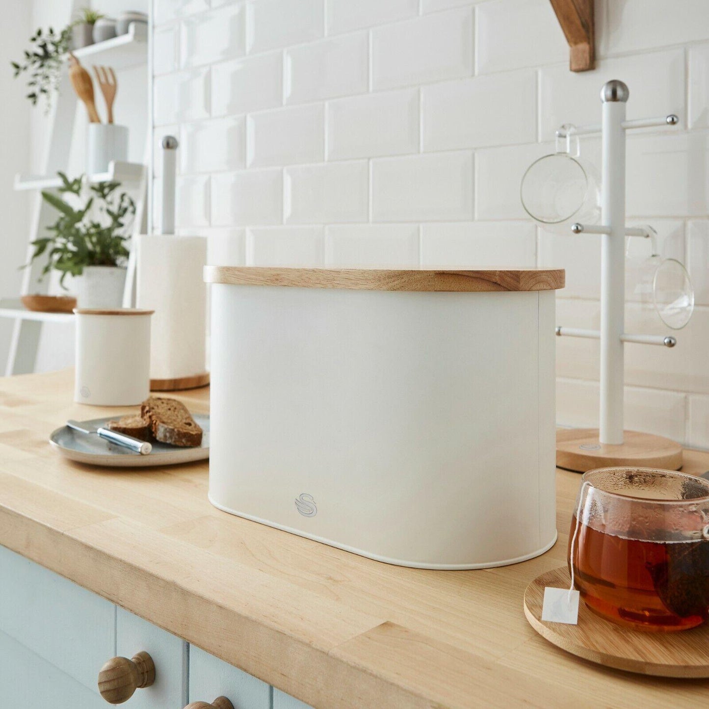 Swan Nordic Kettle, 4 Slice Toaster, Bread Bin, Canisters Kitchen Set (White) - Vibe Home