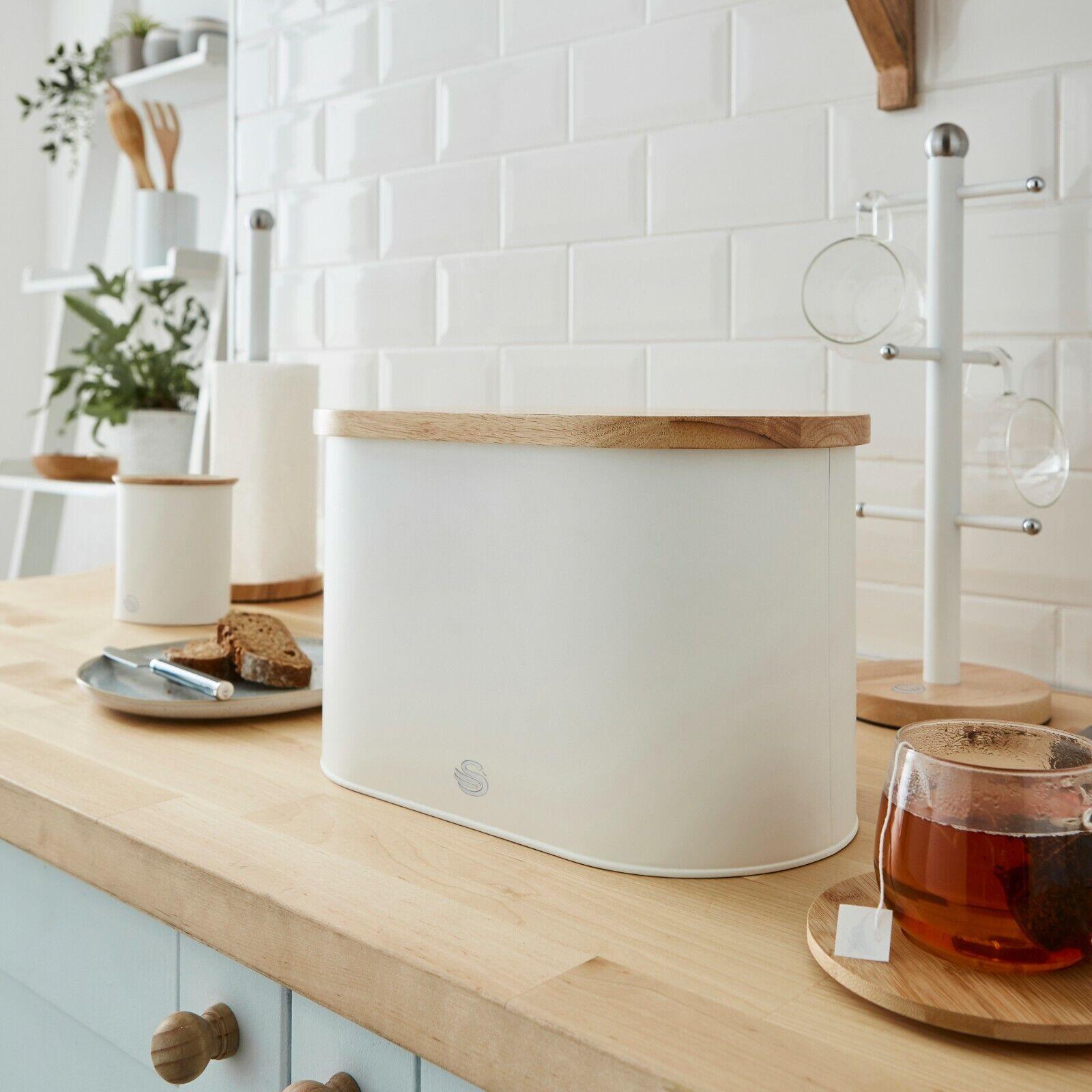 Swan Nordic Kettle, 4 Slice Toaster, Bread Bin, Canisters Kitchen Set (White) - Vibe Home