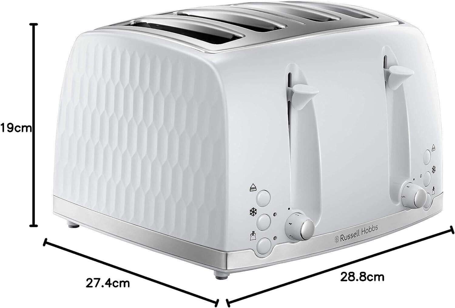 Russell Hobbs Honeycomb Kettle & 4 Slice Toaster Kitchen Set (White) - Vibe Home