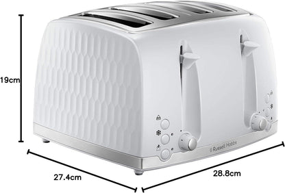 Russell Hobbs Honeycomb Kettle & 4 Slice Toaster Kitchen Set (White) - Vibe Home
