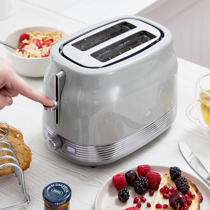 Swan Retro Pyramid Kettle, 2 Slice Toaster & Canisters Kitchen Set (Grey) - Vibe Home
