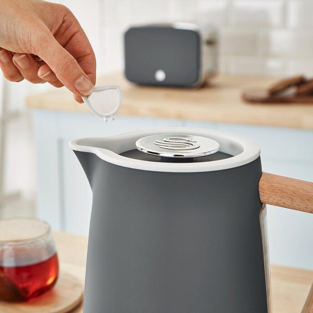 Swan Nordic Kettle, 4 Slice Toaster, Bread Bin & Canisters Kitchen Set (Grey) - Vibe Home