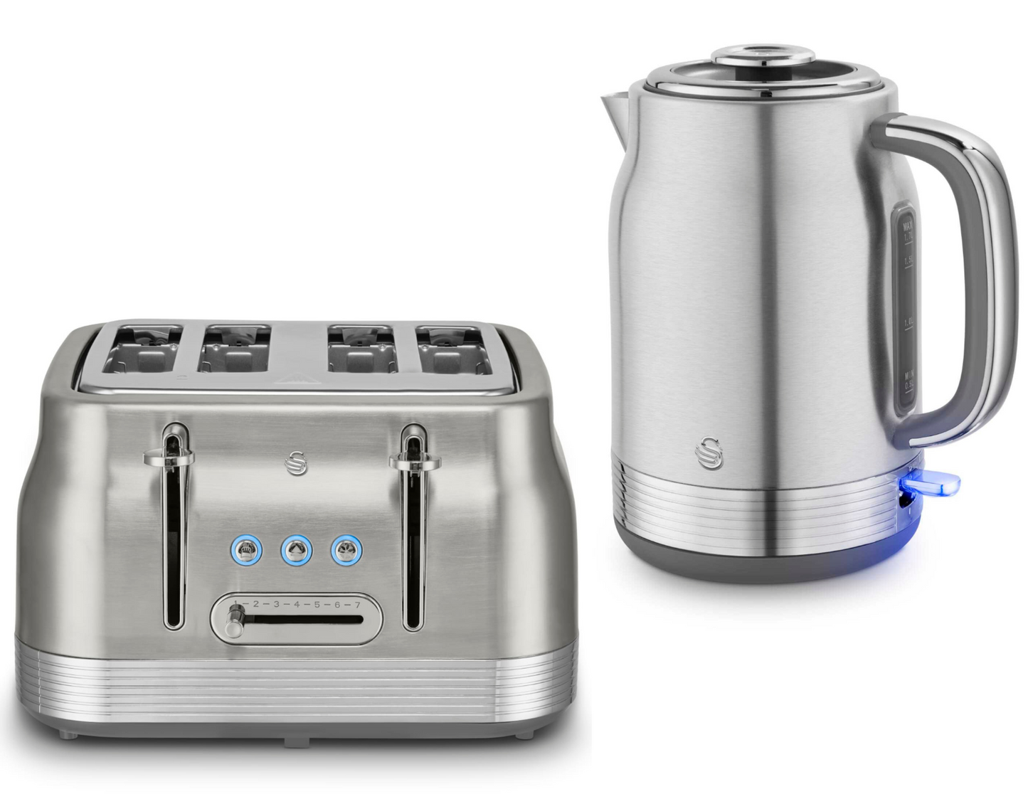 Swan Retro Jug Kettle & 4 Slice Toaster Kitchen Set Silver (Stainless Steel) - Vibe Home