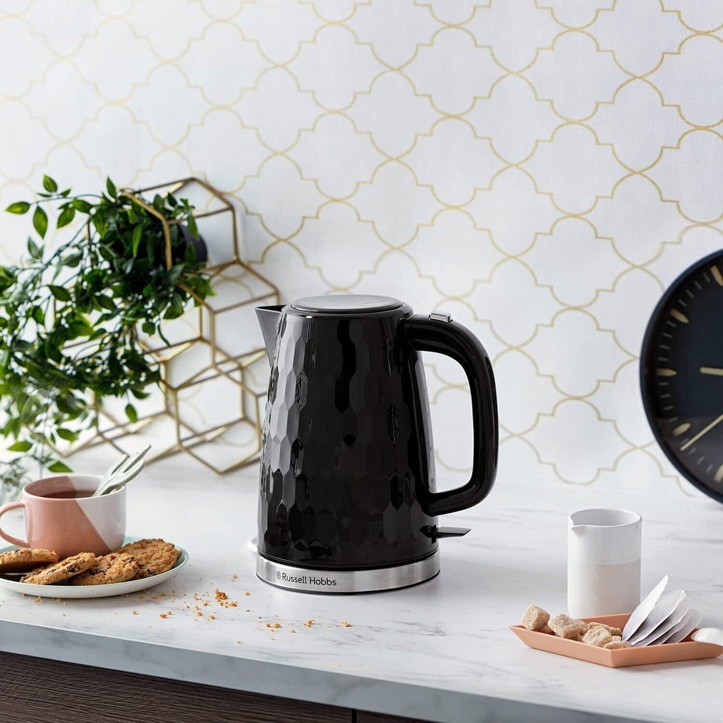 Russell Hobbs Honeycomb Kettle & 4 Slice Toaster Kitchen Set (Black) - Vibe Home