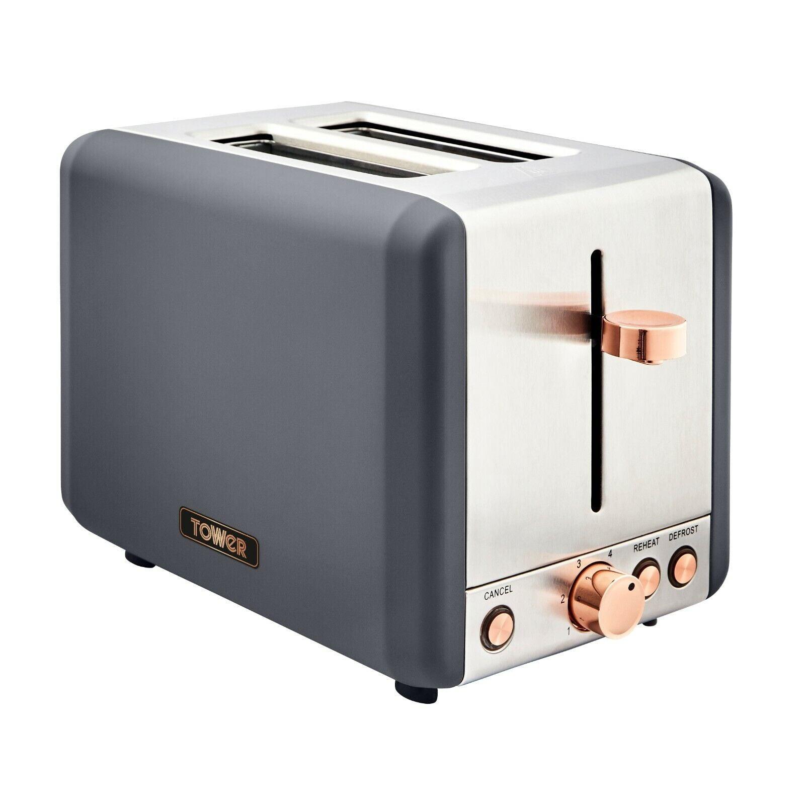 Tower Cavaletto Pyramid Kettle & 2 Slice Toaster Kitchen Set (Grey) - Vibe Home