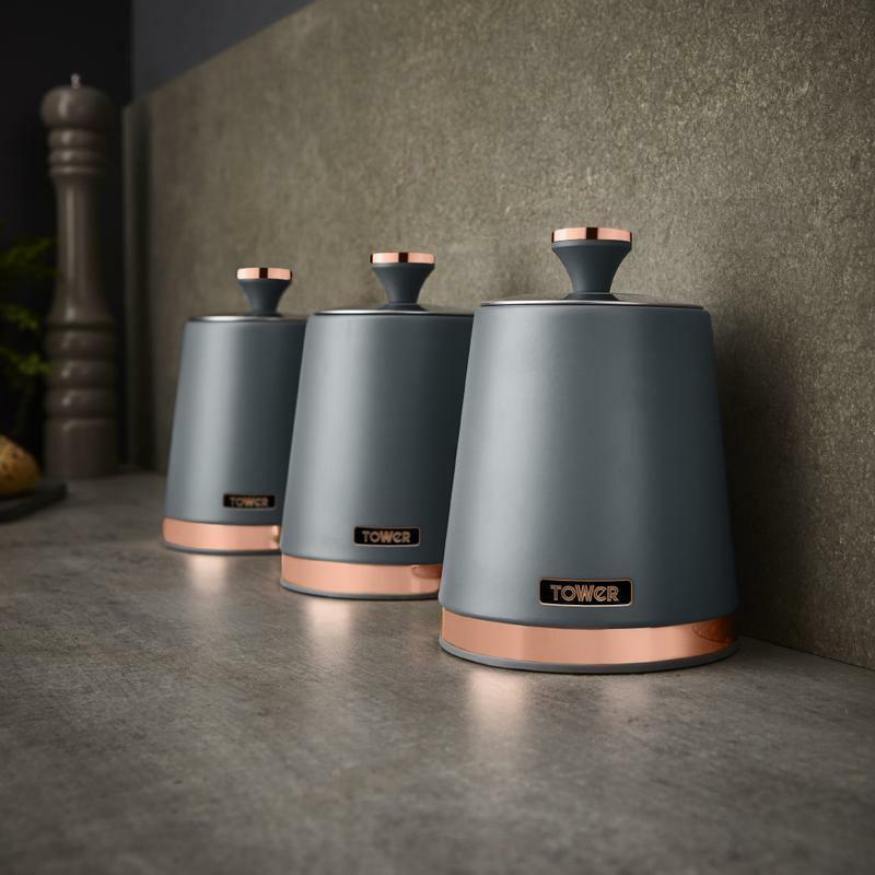 Tower Cavaletto Bread Bin & Canisters Kitchen Storage Set (Grey) - Vibe Home