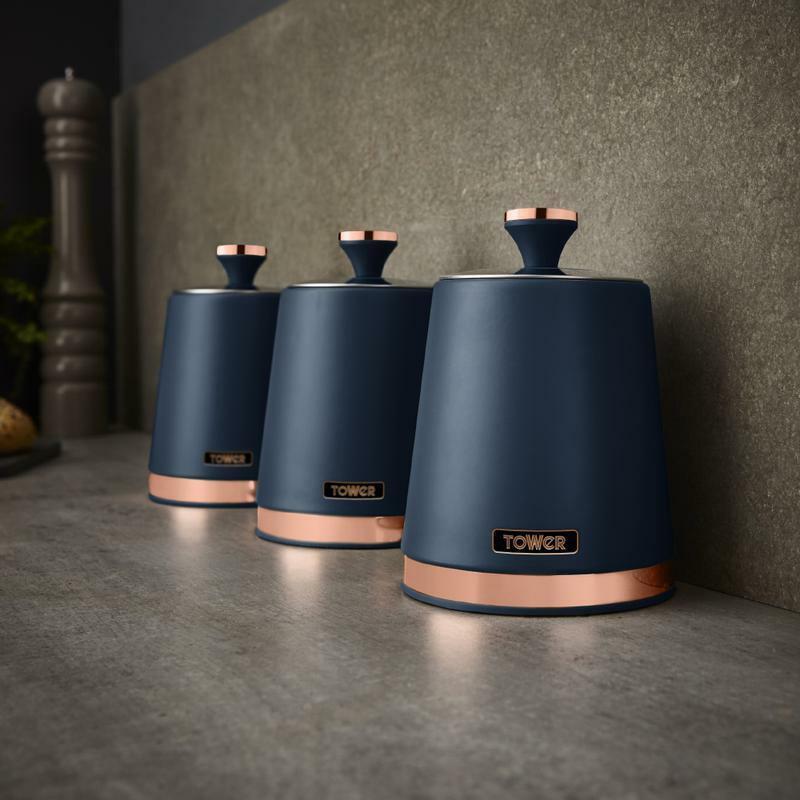 Tower Cavaletto Pyramid Kettle, 2 Slice Toaster & Canisters Kitchen Set (Midnight Blue) - Vibe Home