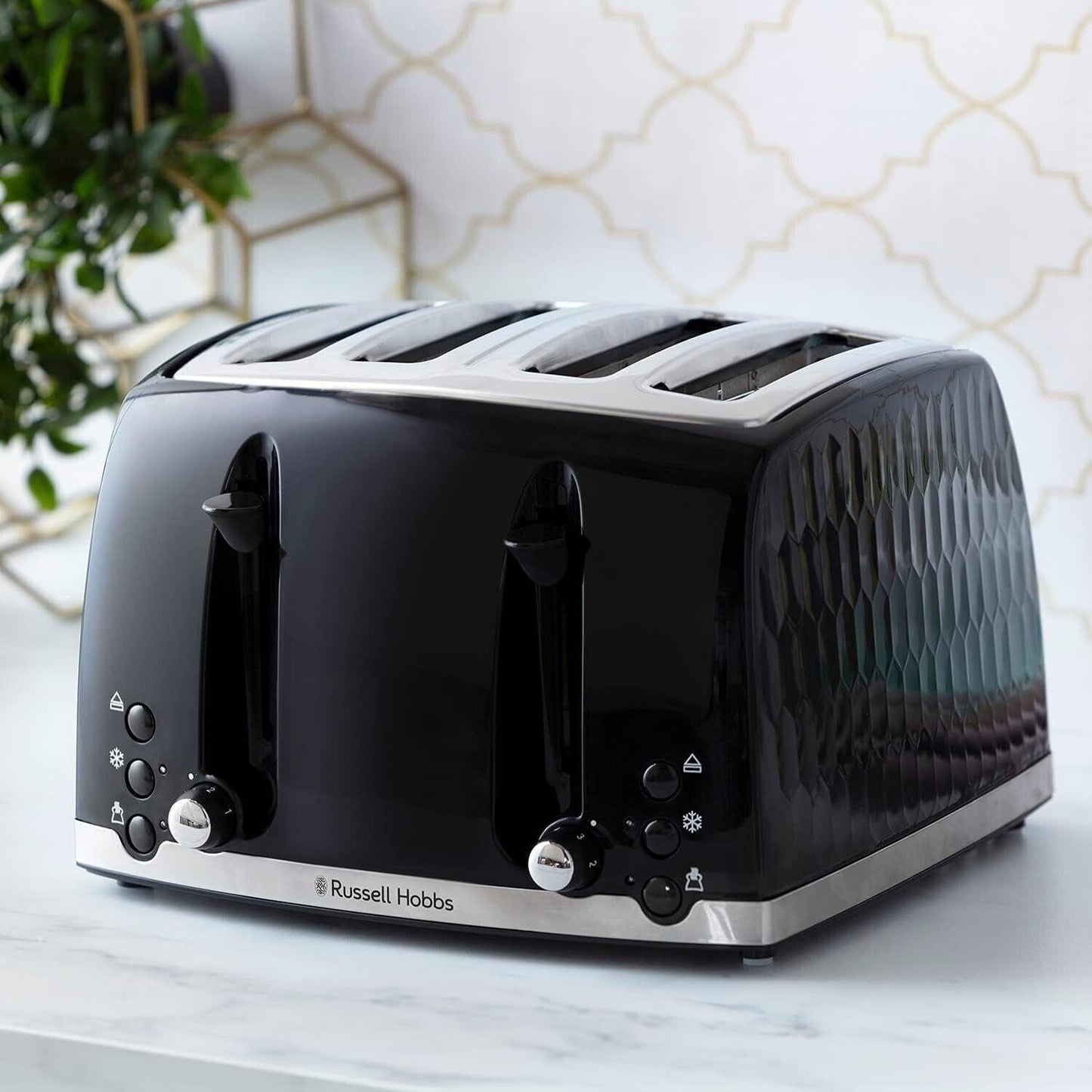Russell Hobbs Honeycomb Kettle & 4 Slice Toaster Kitchen Set (Black) - Vibe Home