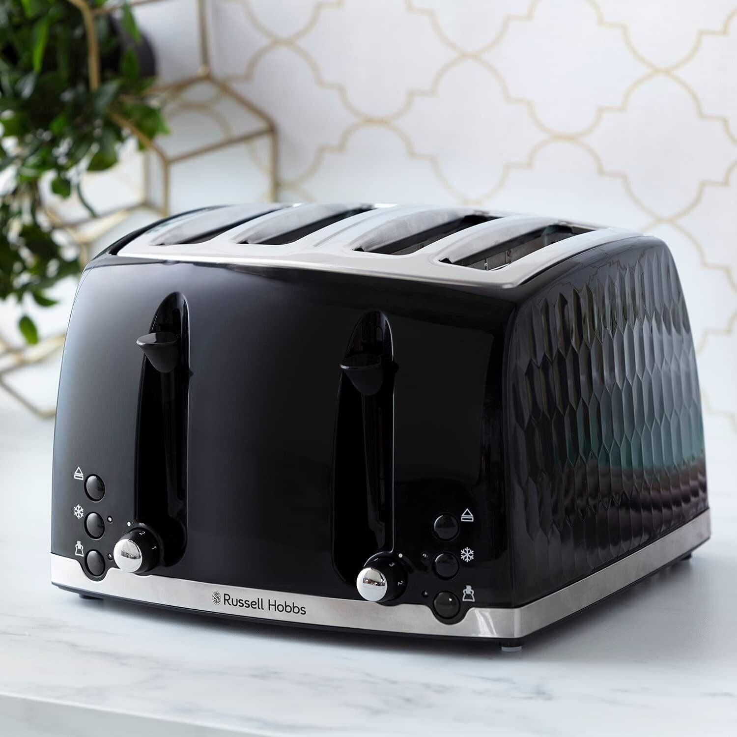 Russell Hobbs Honeycomb Kettle & 4 Slice Toaster Kitchen Set (Black) - Vibe Home