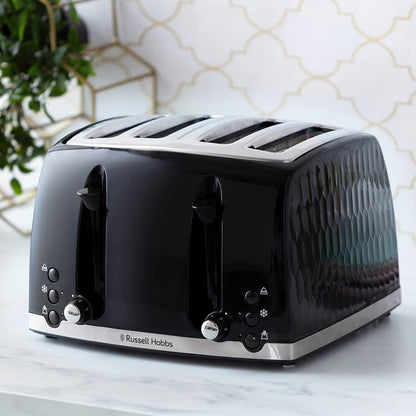 Russell Hobbs Honeycomb Kettle & 4 Slice Toaster Kitchen Set (Black) - Vibe Home