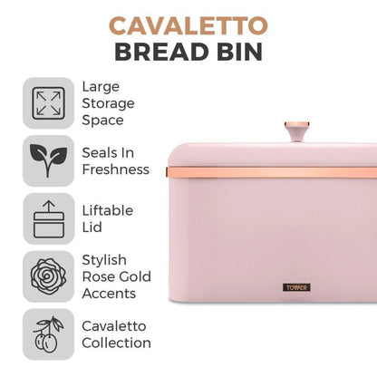 Tower Cavaletto Jug Kettle, 2 Slice Toaster, Bread Bin, Canisters Kitchen Set (Pink) - Vibe Home