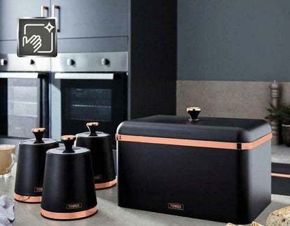 Tower Cavaletto Bread Bin & Canister Kitchen Storage Set (Black) - Vibe Home