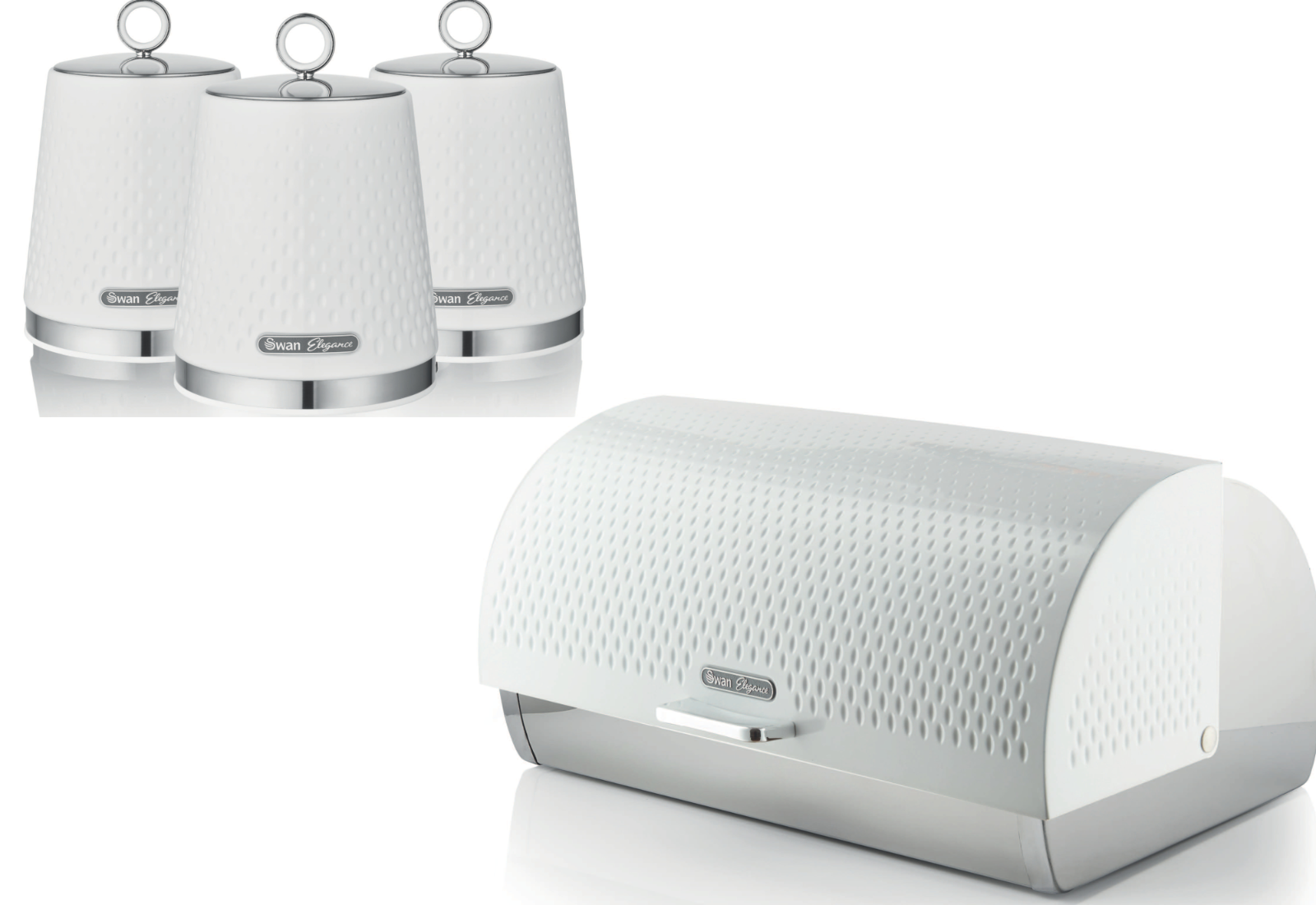 Swan Elegance Bread Bin & Canisters Kitchen Storage Set (White) - Vibe Home