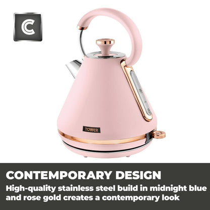 Tower Cavaletto Pyramid Kettle & 2 Slice Toaster Kitchen Set (Pink) - Vibe Home