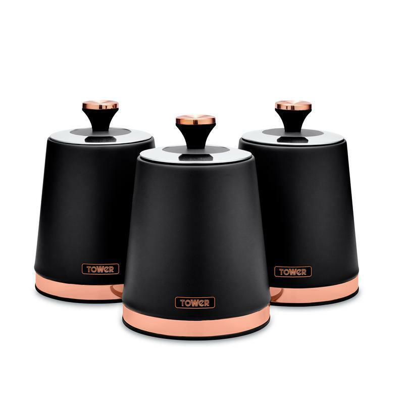 Tower Cavaletto Pyramid Kettle, 4 Slice Toaster & Canisters Kitchen Set (Black) - Vibe Home