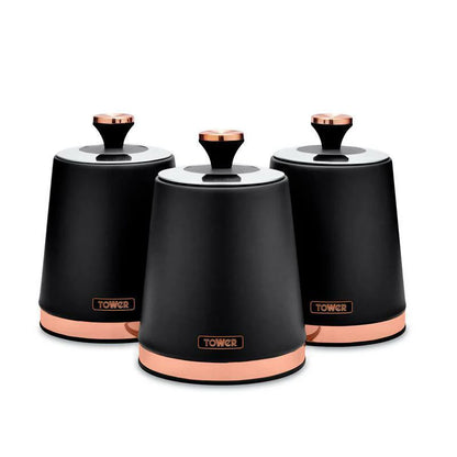 Tower Cavaletto Kettle, 4 Slice Toaster & Canisters Kitchen Set (Black)