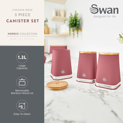 Swan Nordic Bread Bin & Canisters Kitchen Storage Set (Fuchsia Rose) - Vibe Home