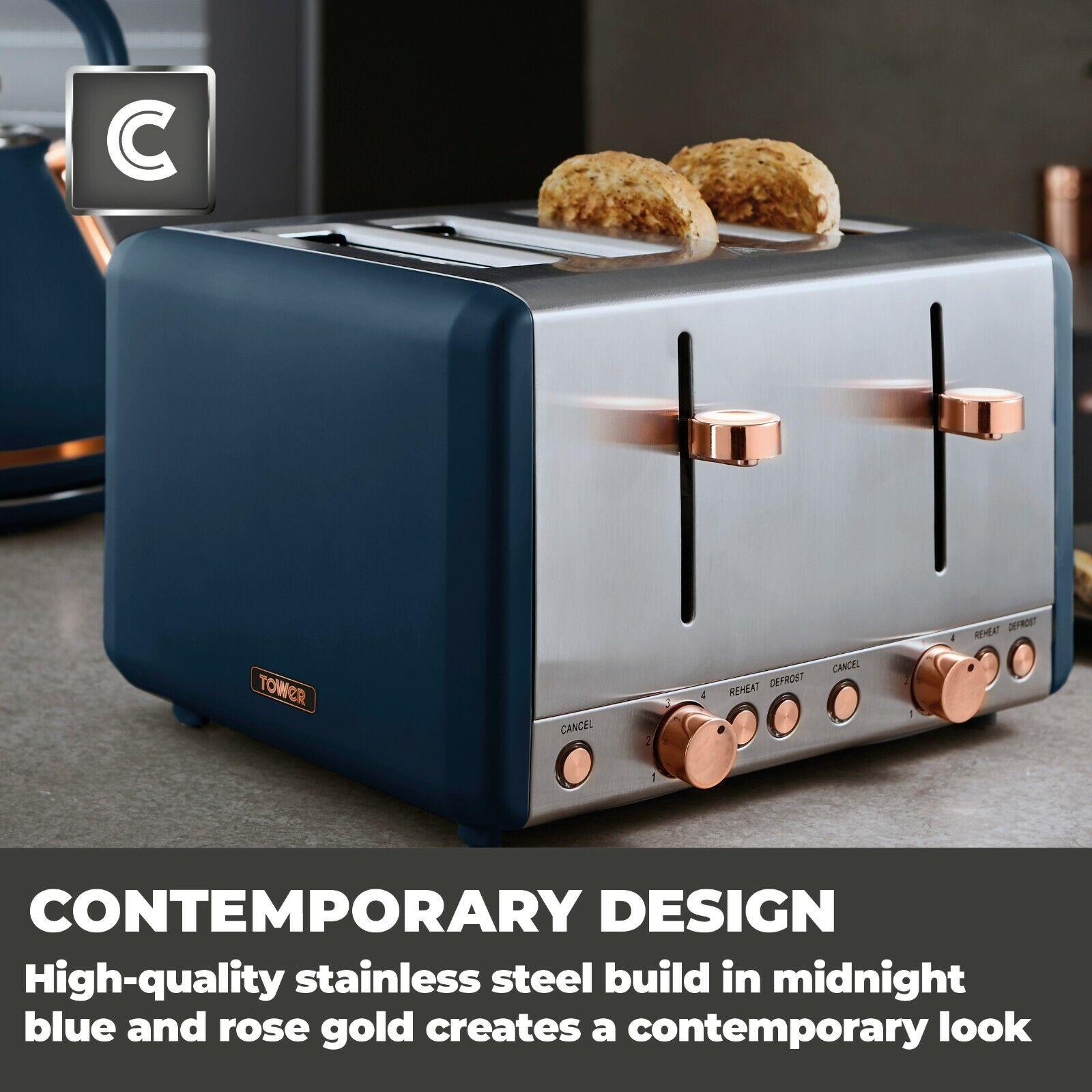 Tower Cavaletto Jug Kettle & 2 Slice Toaster Kitchen Set (Midnight Blue) - Vibe Home