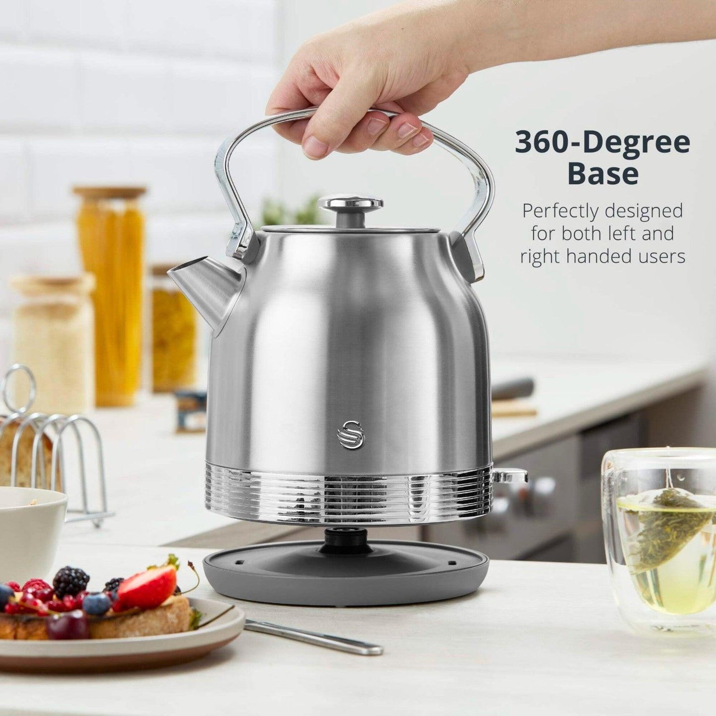 Swan Retro Pyramid Kettle & 2 Slice Toaster Kitchen Set (Stainless Steel) - Vibe Home