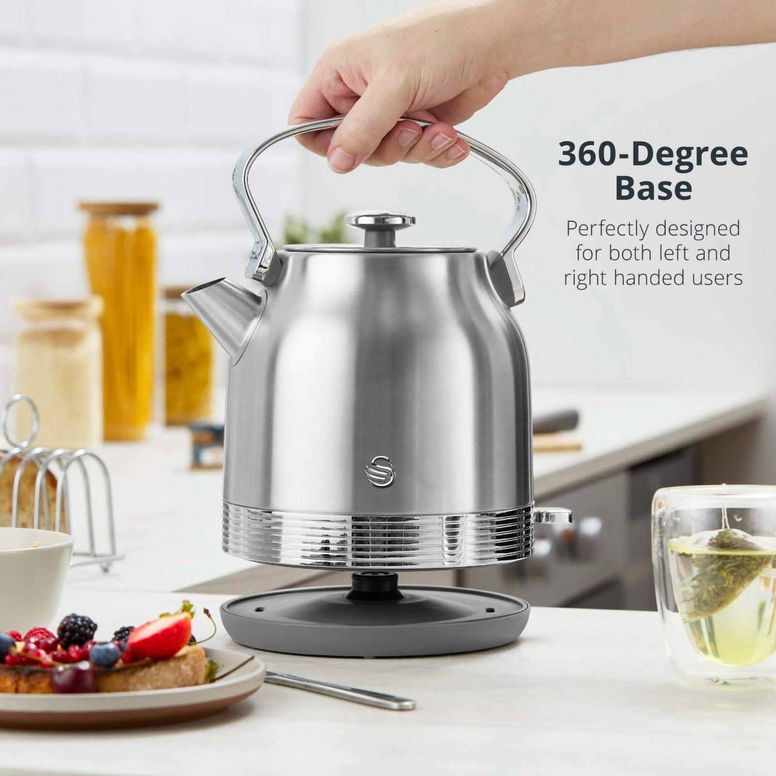 Swan Retro Pyramid Kettle & 2 Slice Toaster Kitchen Set (Stainless Steel) - Vibe Home