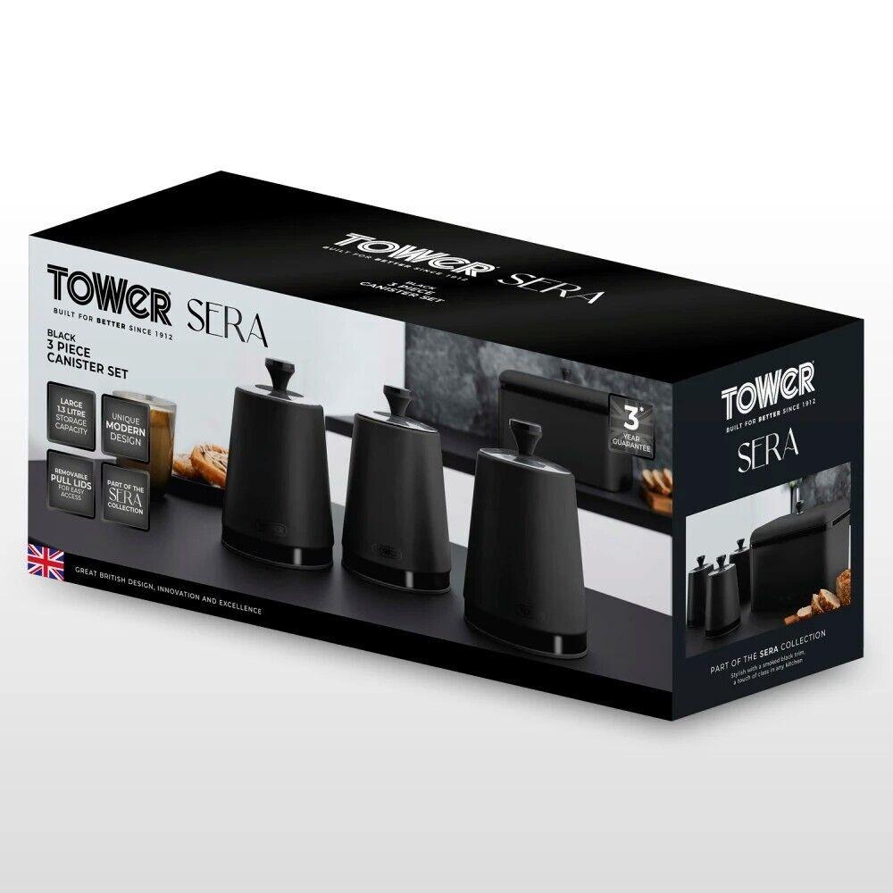 Tower Sera Bread Bin & Canister Kitchen Storage Set (Black) - Vibe Home