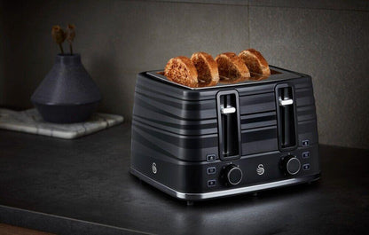 Swan Symphony Kettle & 4 Slice Toaster Kitchen Set (Black) - Vibe Home