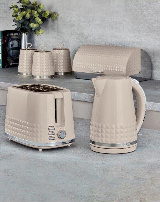 Tower Solitaire Kettle & 2 Slice Toaster Kitchen Set (Latte) - Vibe Home