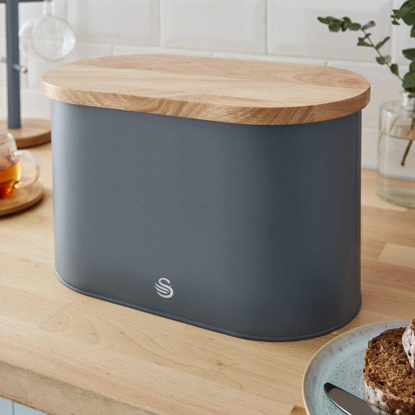 Swan Nordic Kettle, 2 Slice Toaster, Bread Bin, Canisters Kitchen Set (Grey) - Vibe Home