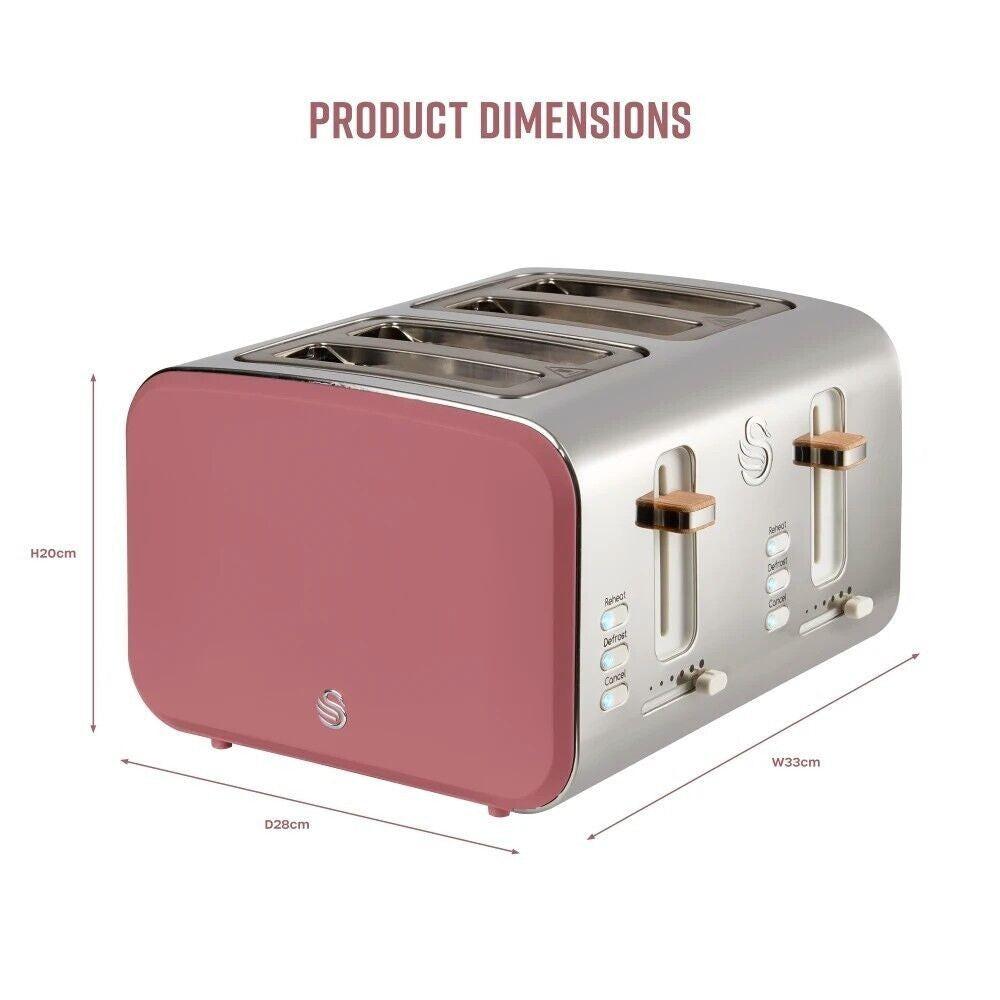 Swan Nordic Kettle, 4 Slice Toaster, Bread Bin, Canisters Kitchen Set (Fuchsia Rose) - Vibe Home