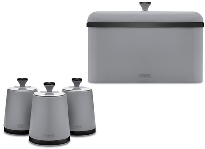 Tower Sera Bread Bin & Canisters Kitchen Storage Set (Grey) - Vibe Home