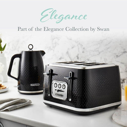 Swan Elegance Kettle, 4 Slice Toaster, Bread Bin, Canisters Kitchen Set (Black) - Vibe Home