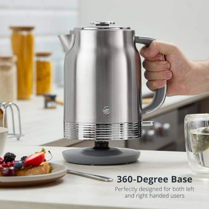 Swan Retro Jug Kettle & 4 Slice Toaster Kitchen Set Silver (Stainless Steel) - Vibe Home