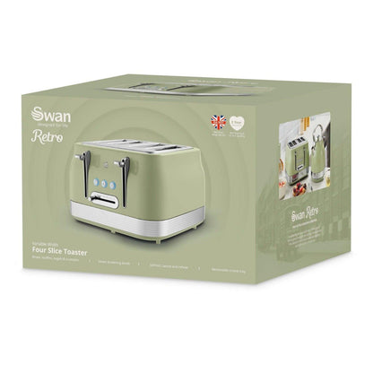 Swan Retro Kettle & 4 Slice Toaster Kitchen Set (Green)