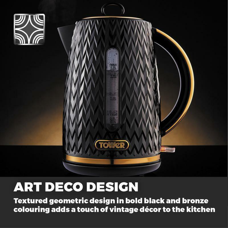 Tower Empire Kettle & 4 Slice Toaster Kitchen Set (Black) - Vibe Home