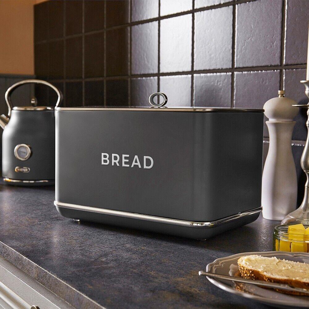 Tower Renaissance Bread Bin & Canisters Kitchen Storage Set (Grey) - Vibe Home