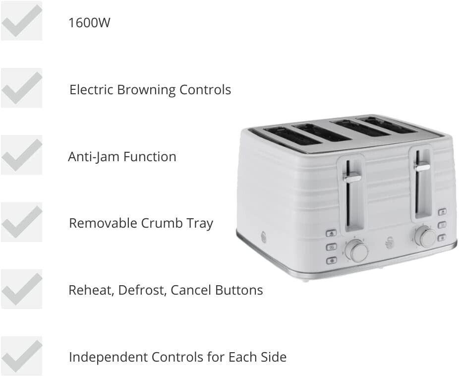 Swan Symphony Kettle & 4 Slice Toaster Kitchen Set (White) - Vibe Home