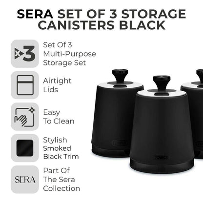 Tower Sera Kettle, 4 Slice Toaster, Bread Bin, Canister Kitchen Set (Black) - Vibe Home
