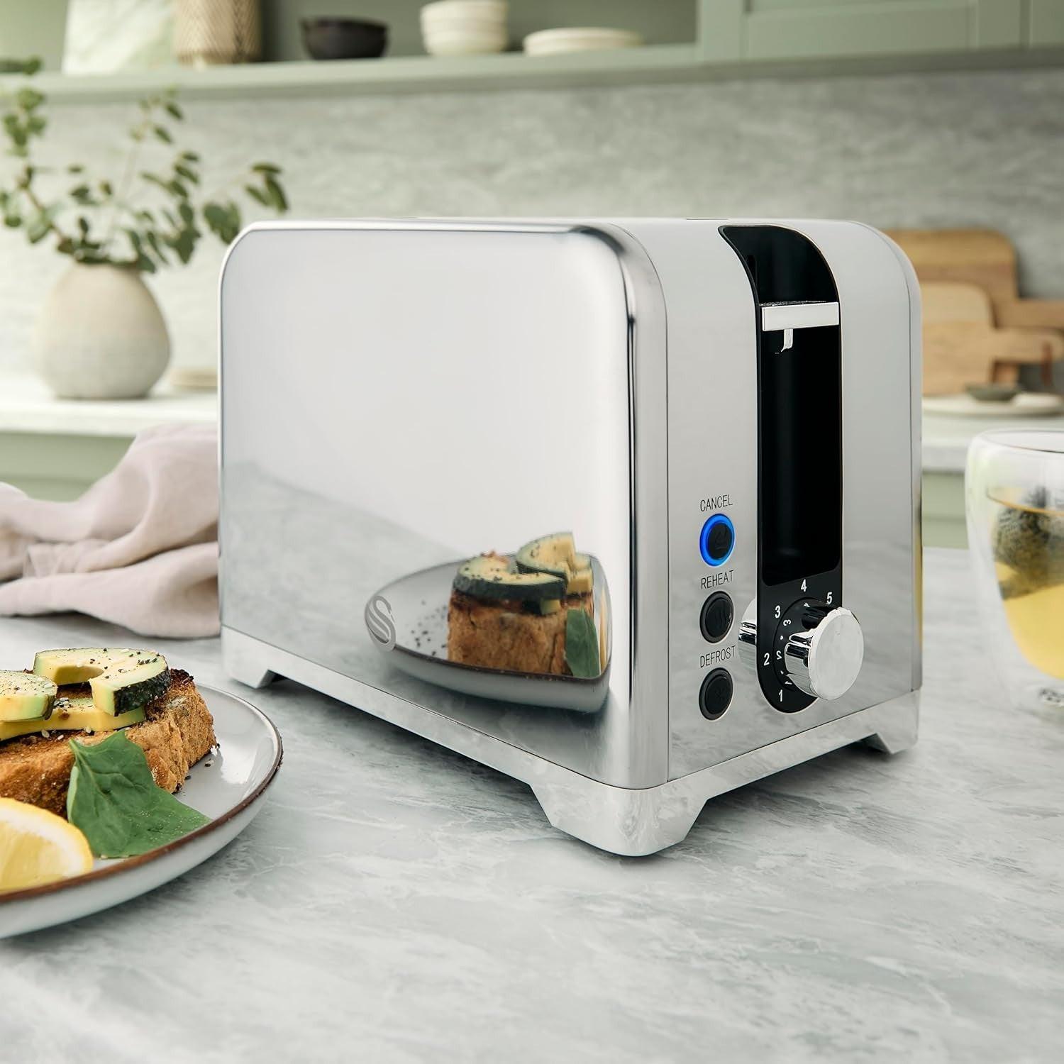 Swan Solace Kettle & 2 Slice Toaster Kitchen Set Silver (Stainless Steel) - Vibe Home
