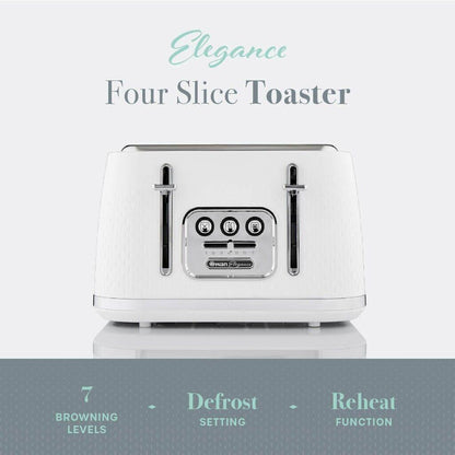 Swan Elegance Kettle, 4 Slice Toaster, Bread Bin, Canisters Kitchen Set (White) - Vibe Home
