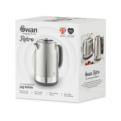 Swan Retro Jug Kettle & 2 Slice Toaster Kitchen Set Silver (Stainless Steel) - Vibe Home