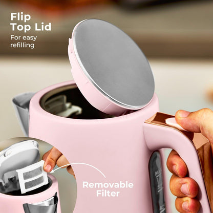 Tower Cavaletto Jug Kettle & 2 Slice Toaster Kitchen Set (Pink) - Vibe Home