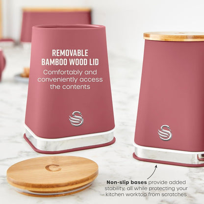 Swan Nordic Kettle, 4 Slice Toaster, Bread Bin, Canisters Kitchen Set (Fuchsia Rose) - Vibe Home