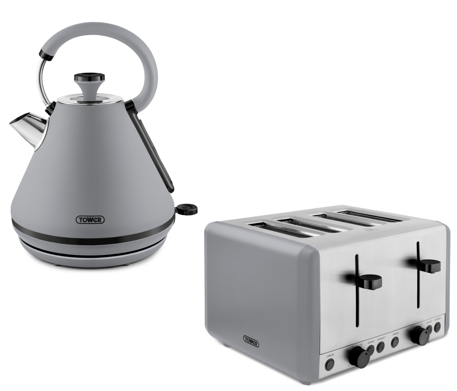 Tower Sera Kettle & 4 Slice Toaster Kitchen Set (Grey) - Vibe Home