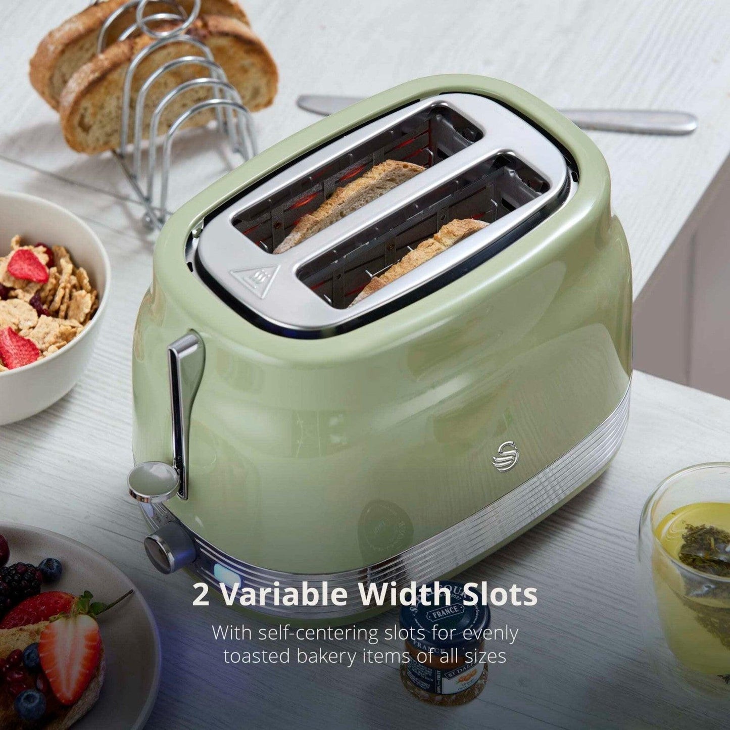 Swan Retro Jug Kettle & 2 Slice Toaster Kitchen Set (Green) - Vibe Home